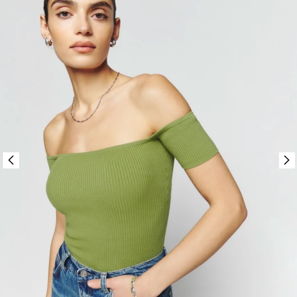 Reformation Holly Off The Shoulder Sweater, NWT, Avocado